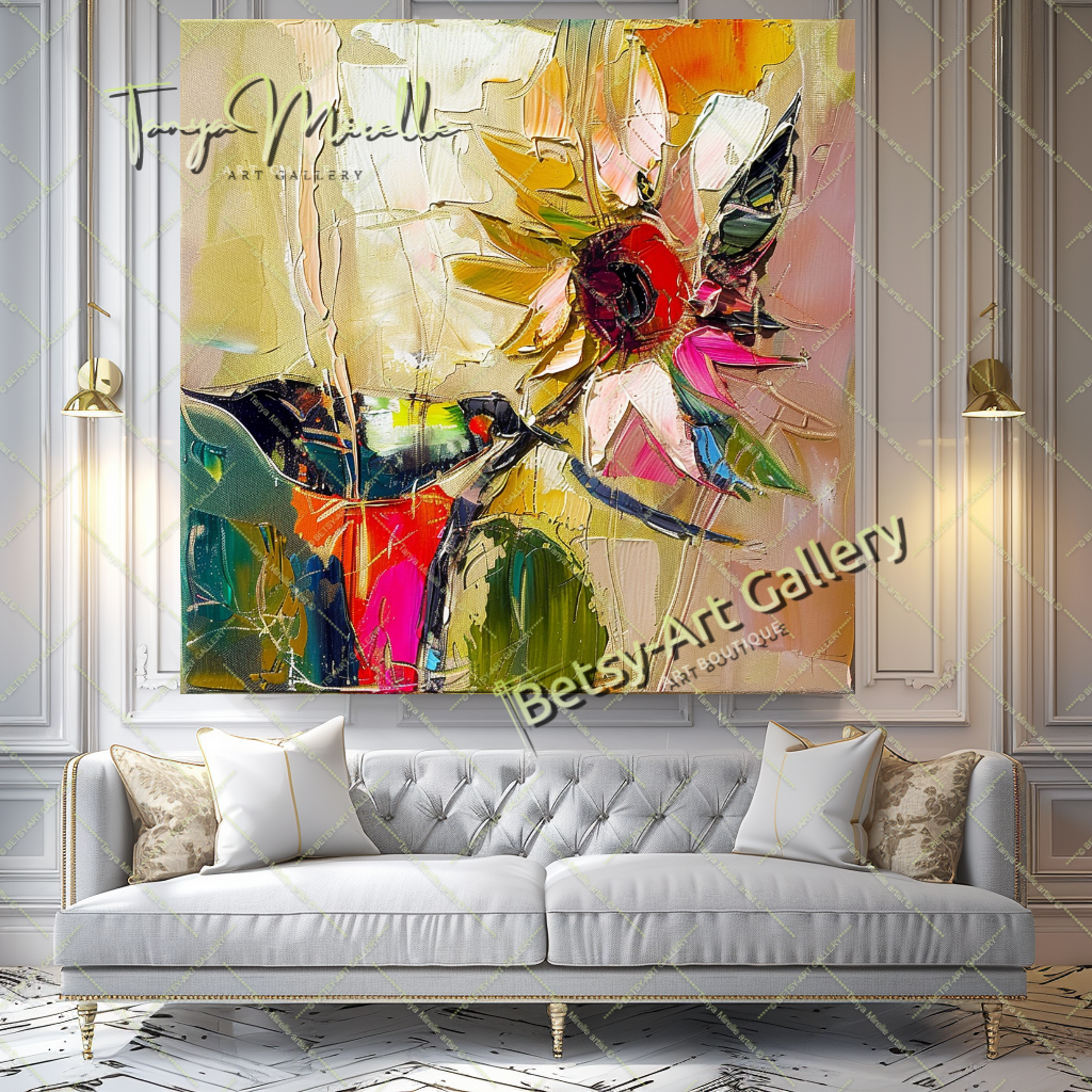 Sunflower Abstract Oil Painting, Floral Canvas Wall Art #192
