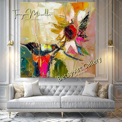 Sunflower Abstract Oil Painting, Floral Canvas Wall Art #192