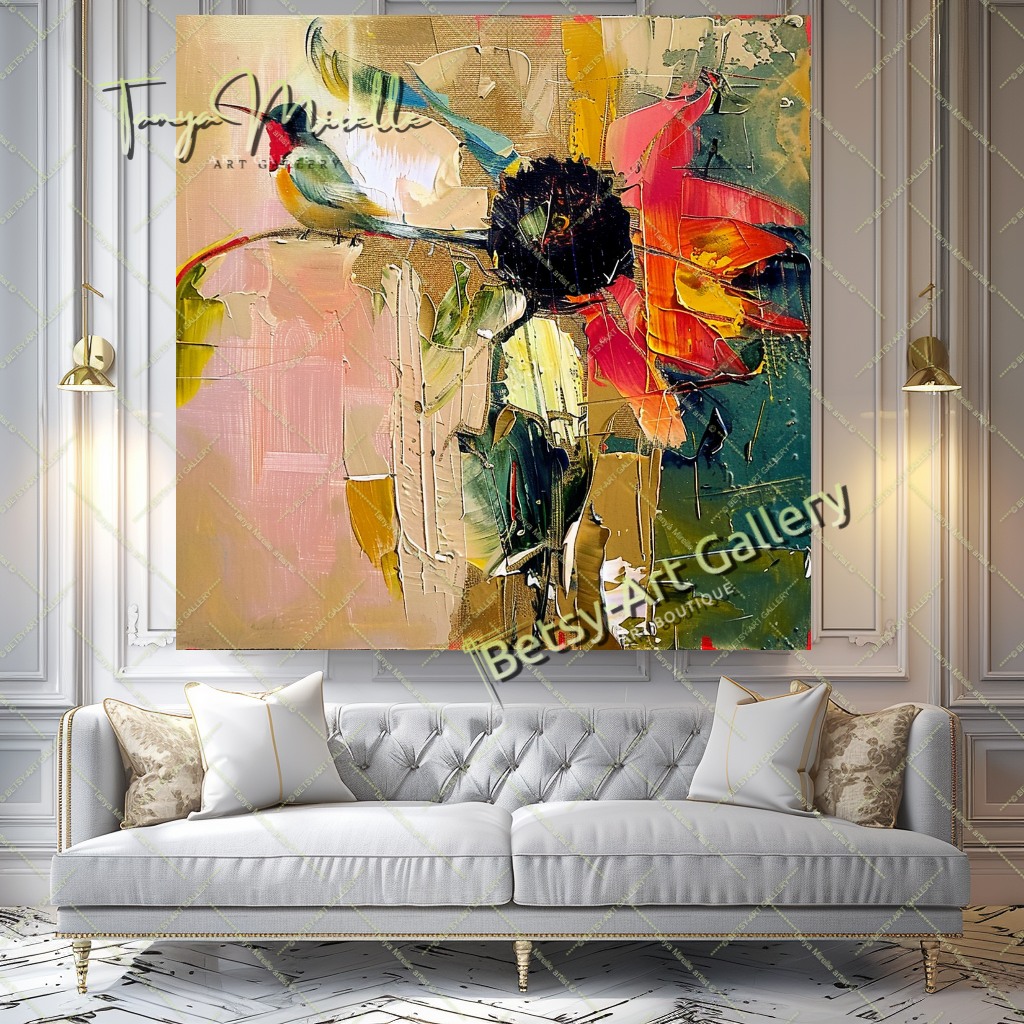 Sunflower Abstract Oil Painting, Floral Canvas Wall Art #192