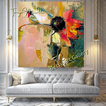Sunflower Abstract Oil Painting, Floral Canvas Wall Art #192