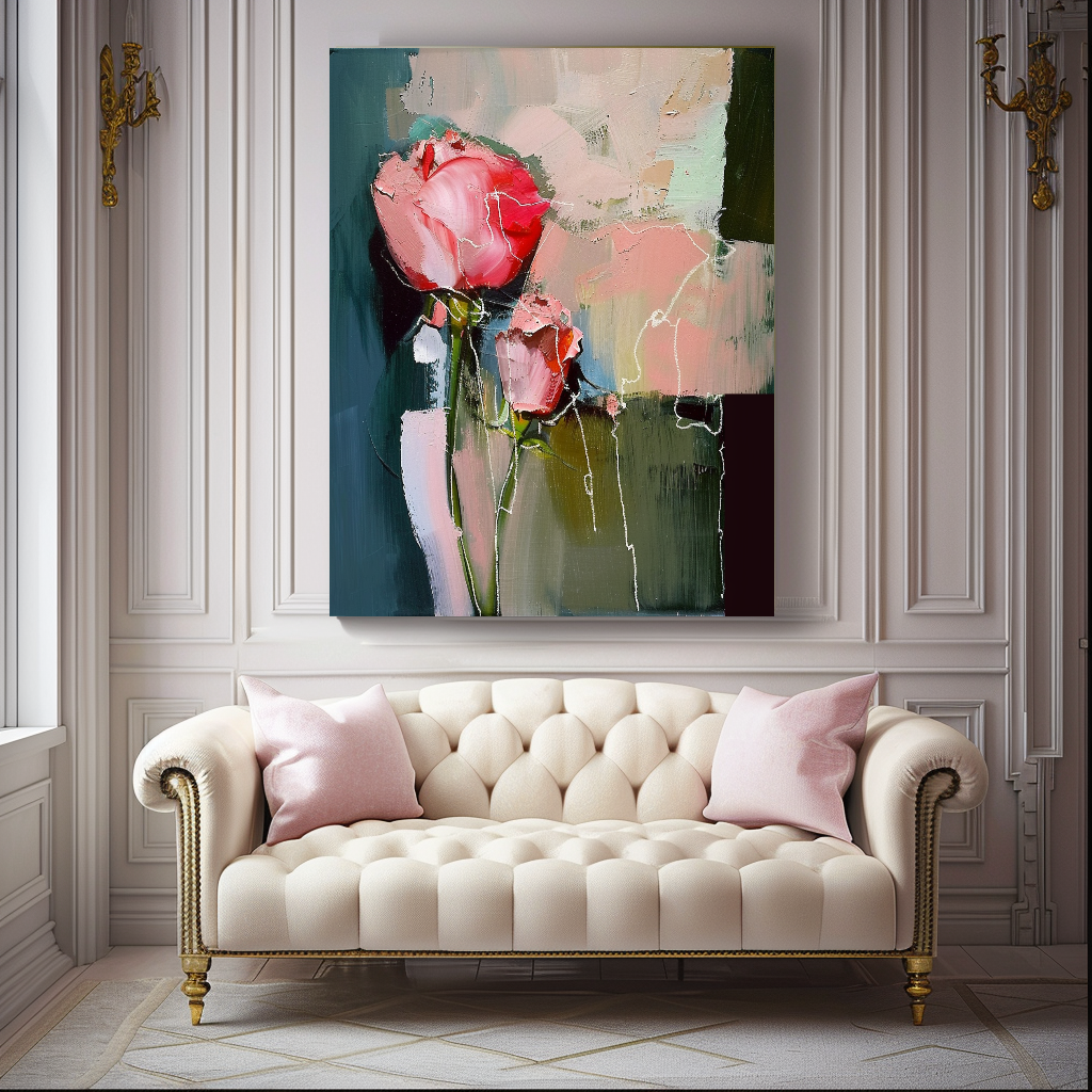 Original Rose Painting, Abstract Impasto Oil Painting on Canvas - Vibrant Modern Wall Art for Living room – Large – Oil on Canvas – {{ product.title }} canvas artwork by Tanya Mirelle – modern wall decor – original artwork for home, living room, office, or gallery – original artwork by BETSY-ART GALLERY