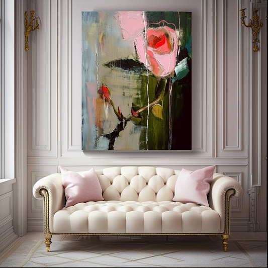 Original Rose Painting, Abstract Impasto Oil Painting on Canvas - Vibrant Modern Wall Art for Living room