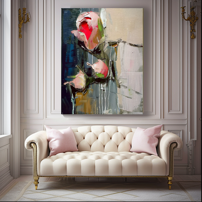 Floral Abstract Impasto Oil Painting on Canvas - Vibrant Modern Wall Art for Living room