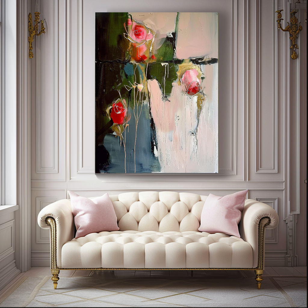 Abstract Floral Impasto Oil Painting on Canvas - Vibrant Modern Wall Art for Living room – Large – Oil on Canvas – {{ product.title }} canvas artwork by Tanya Mirelle – modern wall decor – original artwork for home, living room, office, or gallery – original artwork by BETSY-ART GALLERY