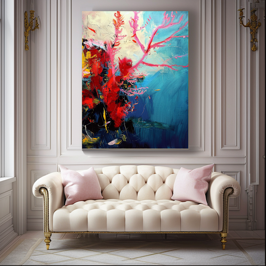 Red Coral Underwater Art, Abstract Impasto Oil Painting on Canvas - Colorful Modern Wall Art for Living room