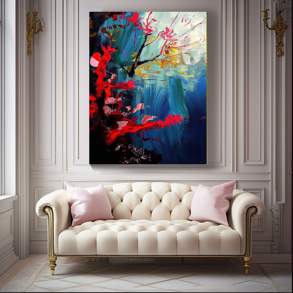 Red Coral Underwater Art, Abstract Impasto Oil Painting on Canvas - Colorful Modern Wall Art for Living room