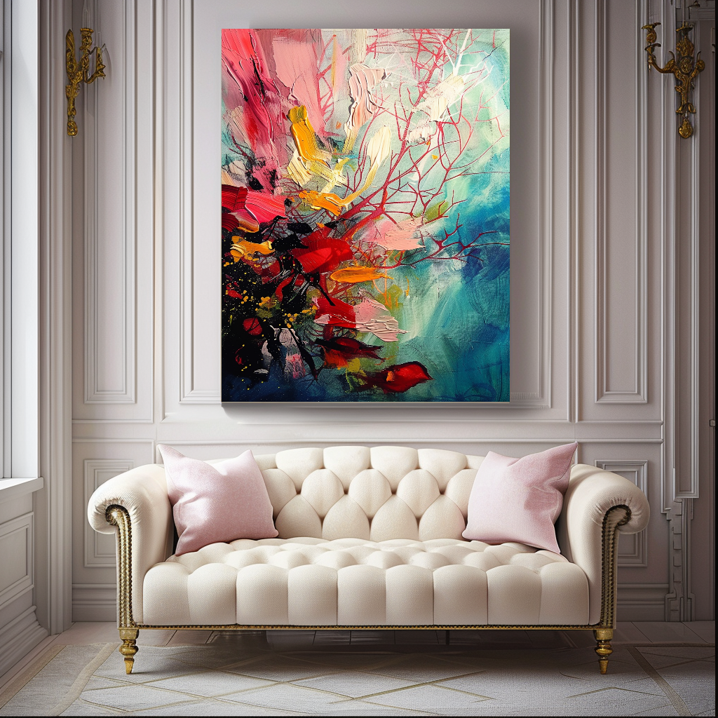 Red Coral Underwater Art, Abstract Impasto Oil Painting on Canvas - Colorful Modern Wall Art for Living room