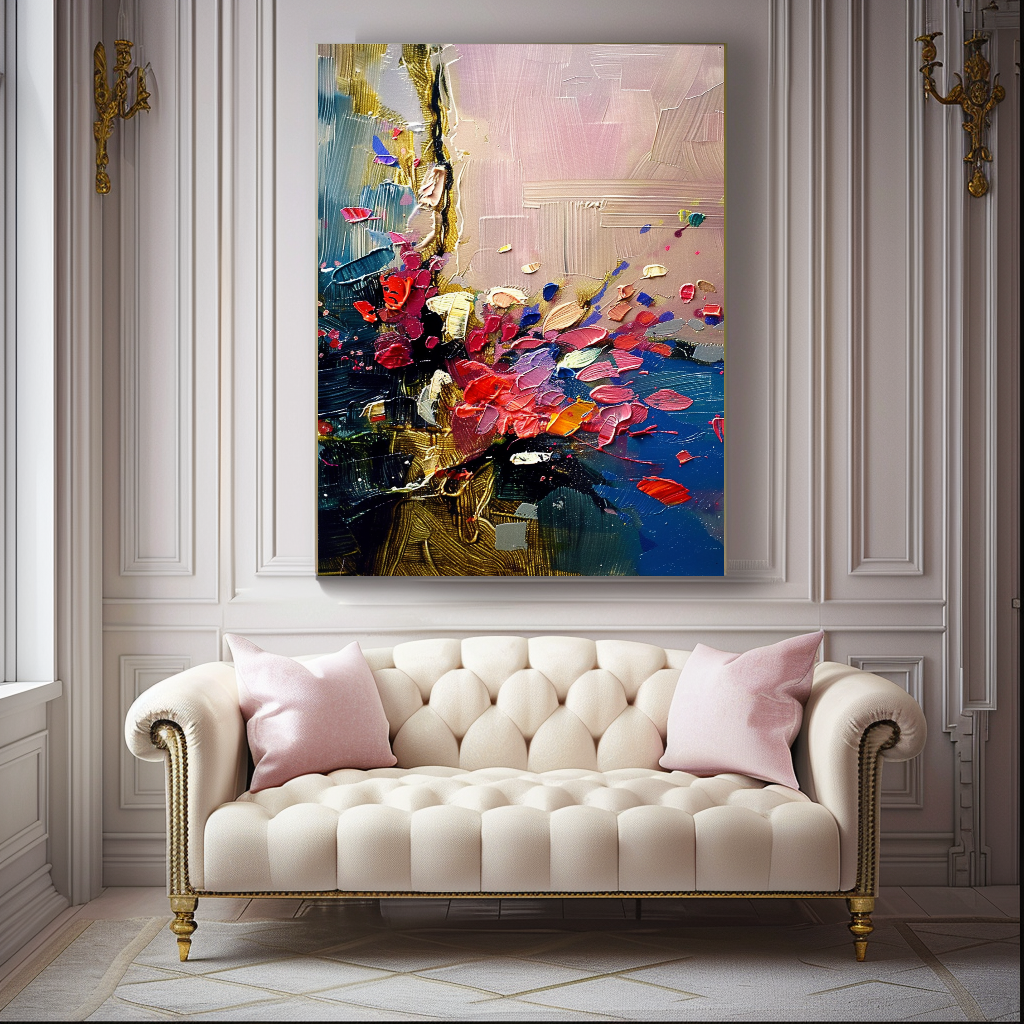 Abstract Red Coral Art, Underwater Impasto Oil Painting on Canvas - Colorful Modern Wall Art for Living room