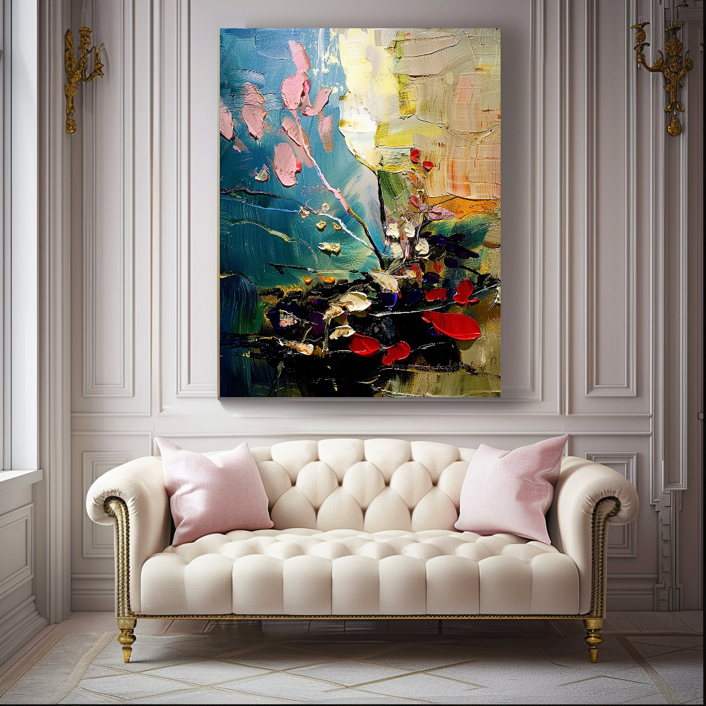 Abstract Red Coral Art, Underwater Impasto Oil Painting on Canvas - Colorful Modern Wall Art for Living room