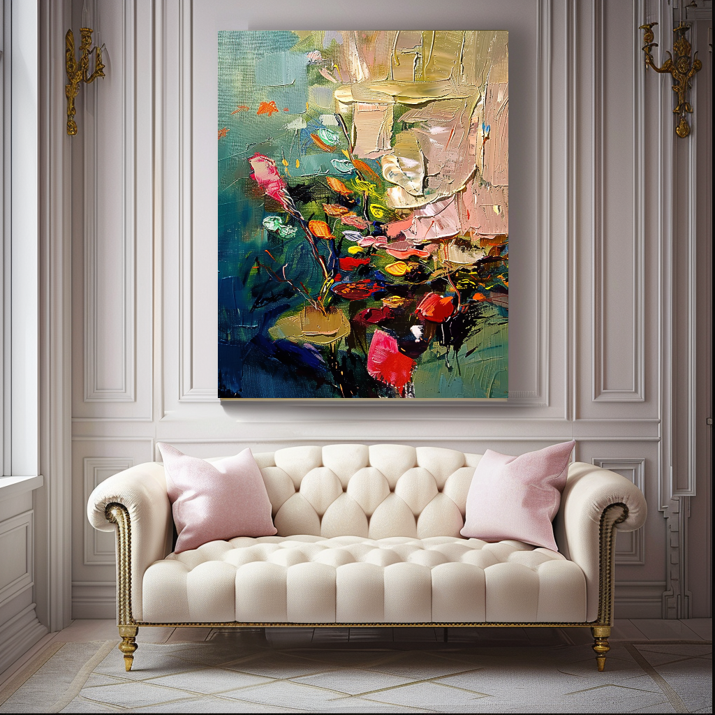 Abstract Red Coral Art, Underwater Impasto Oil Painting on Canvas - Colorful Modern Wall Art for Living room