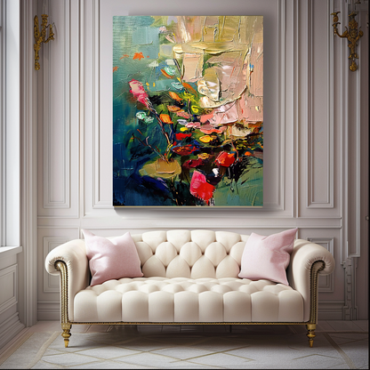 Abstract Red Coral Art, Underwater Impasto Oil Painting on Canvas - Colorful Modern Wall Art for Living room