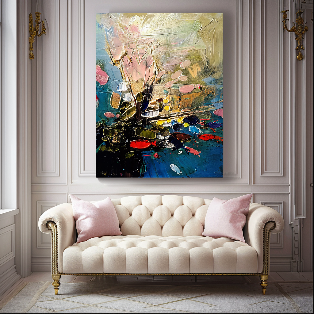 Abstract Red Coral Art, Underwater Impasto Oil Painting on Canvas - Colorful Modern Wall Art for Living room