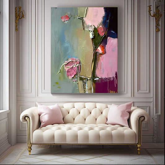 Floral Abstract Impasto Oil Painting on Canvas - Vibrant Modern Wall Art for Living room