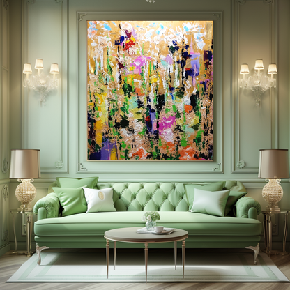 LARGE Modern Abstract Art, Impasto Oil Painting on Canvas, Colorful Floral Wall Art for living room