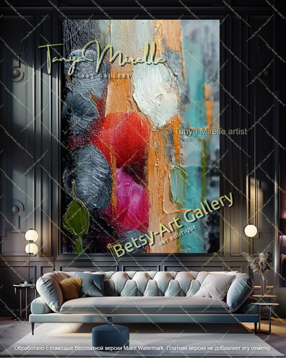 Oversized Abstract Floral Canvas Painting