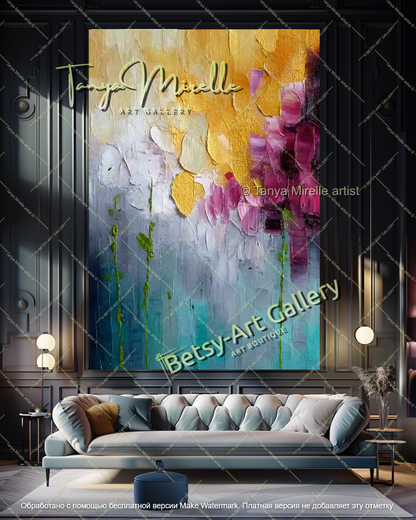 Oversized Abstract Floral Canvas Painting