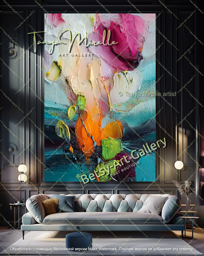 Oversized Abstract Floral Canvas Painting