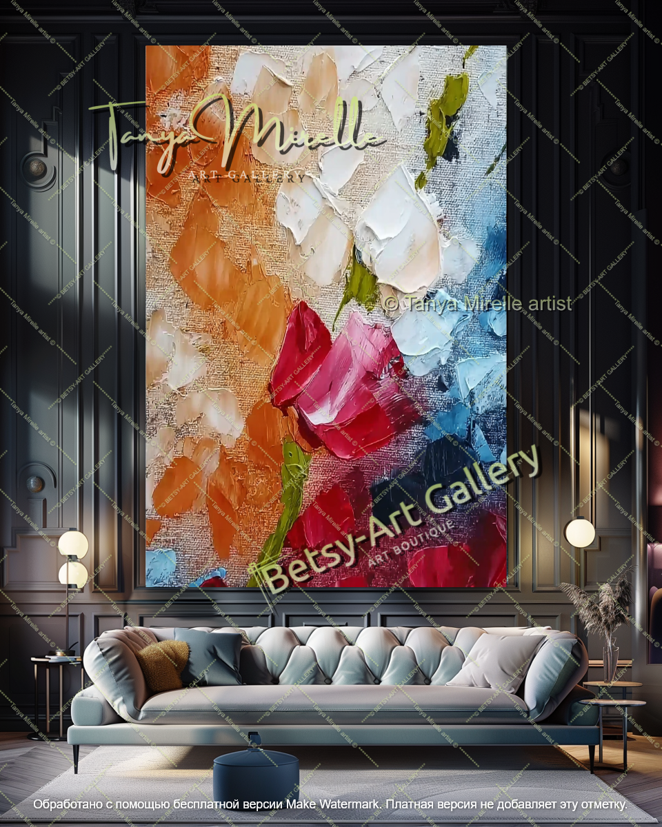 Oversized Abstract Floral Canvas Painting
