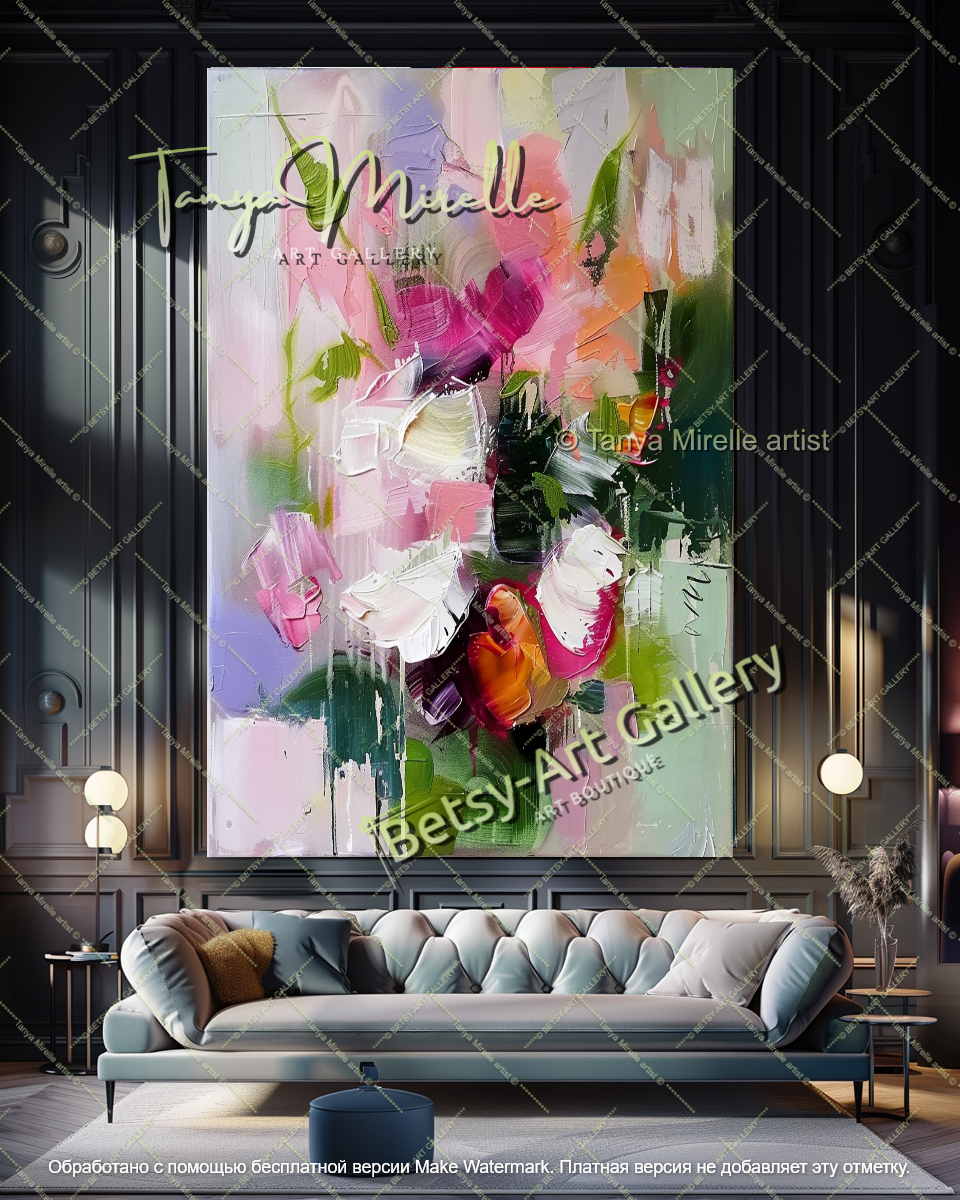 Modern Flower Painting Textured Canvas Art