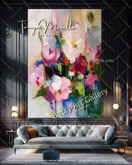 Modern Flower Painting Textured Canvas Art