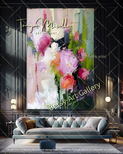 Modern Flower Painting Textured Canvas Art