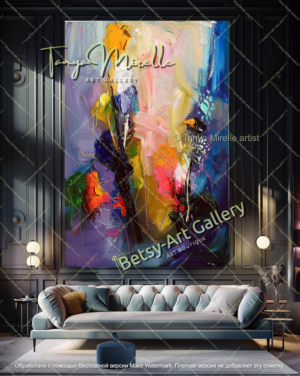 Abstract Modern Underwater World Painting, Textured Oil Canvas
