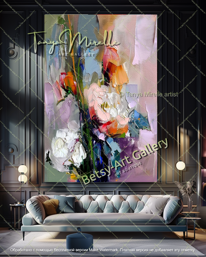Modern Textured Floral Oil Painting Artwork
