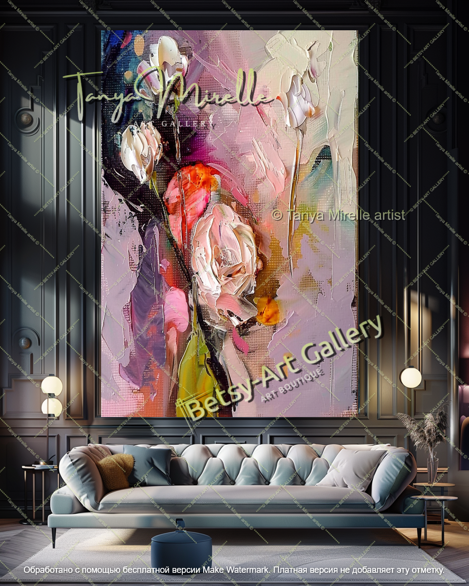 Modern Textured Floral Oil Painting Artwork