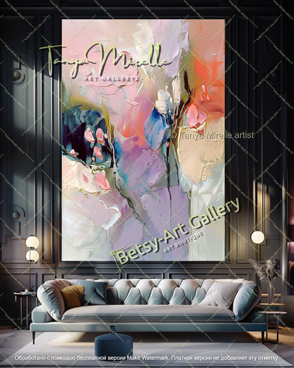 Modern Textured Floral Oil Painting Artwork