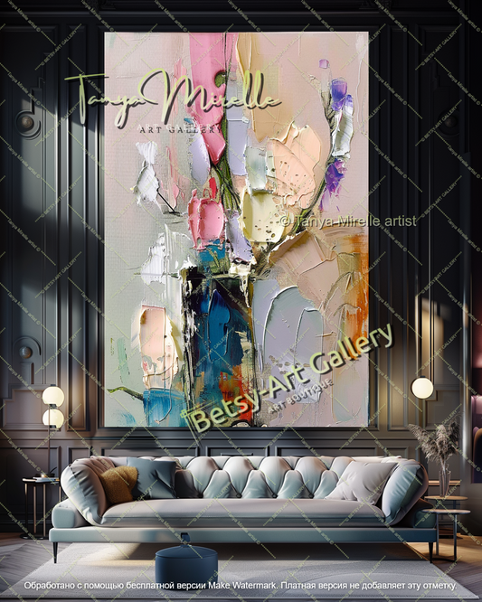 Modern Textured Floral Oil Painting Artwork