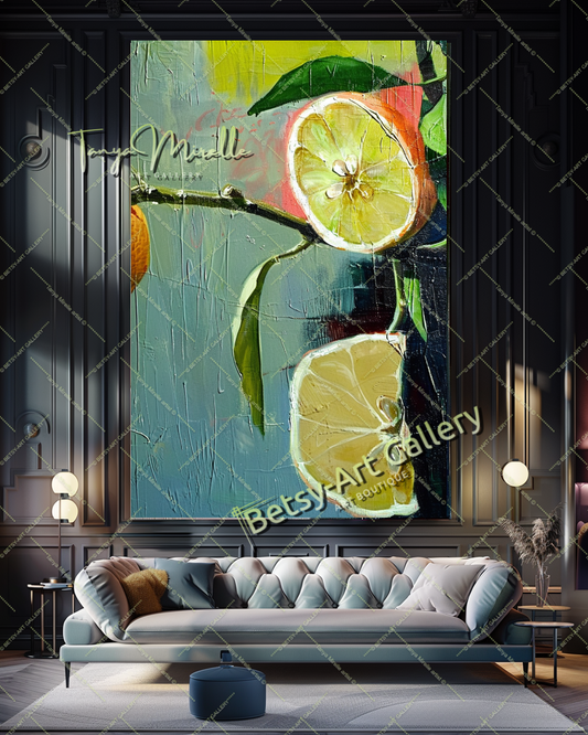 Green Citron Painting – Modern Abstract Fruit Wall Art #133
