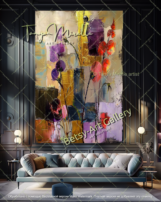 Contemporary Floral Painting Textured Oil Canvas