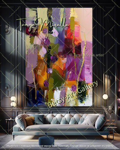 Contemporary Floral Painting Textured Oil Canvas