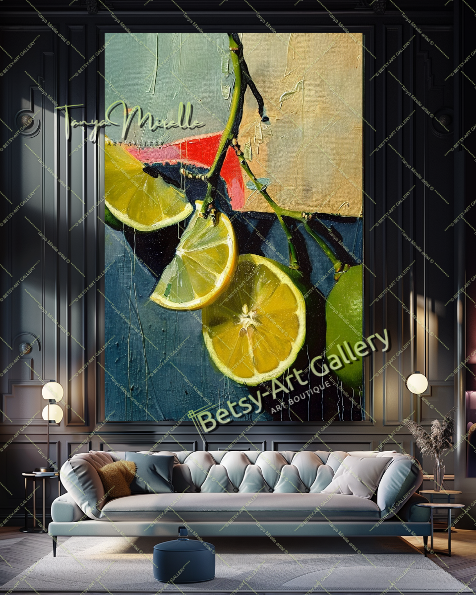 Green Citron Painting – Modern Abstract Fruit Wall Art #133