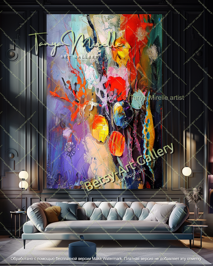 Abstract Modern Underwater World Painting, Textured Oil Canvas