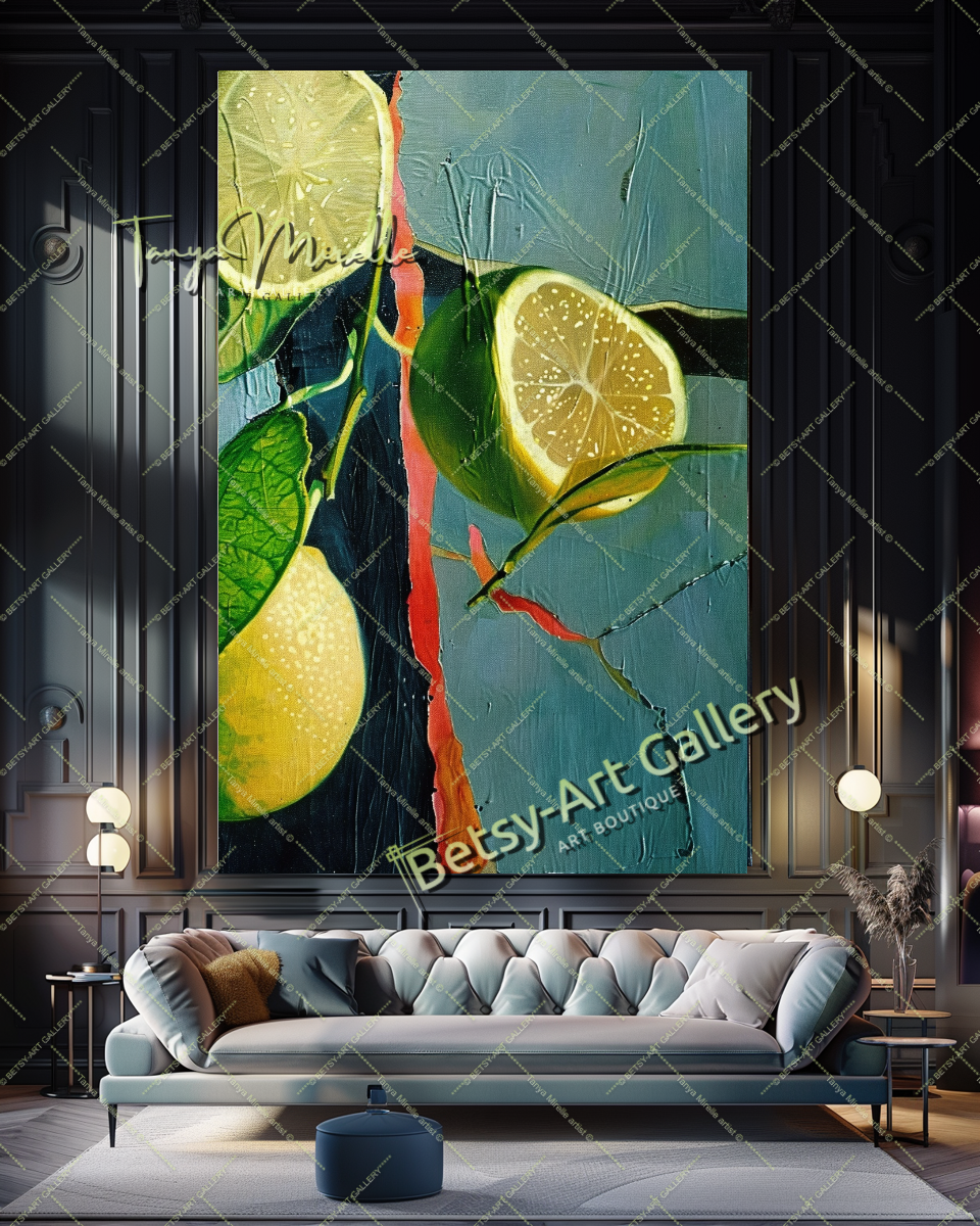 Green Citron Painting – Modern Abstract Fruit Wall Art #133