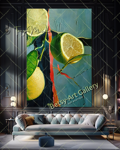 Green Citron Painting – Modern Abstract Fruit Wall Art #133