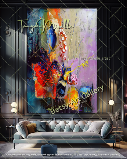 Abstract Modern Underwater World Painting, Textured Oil Canvas