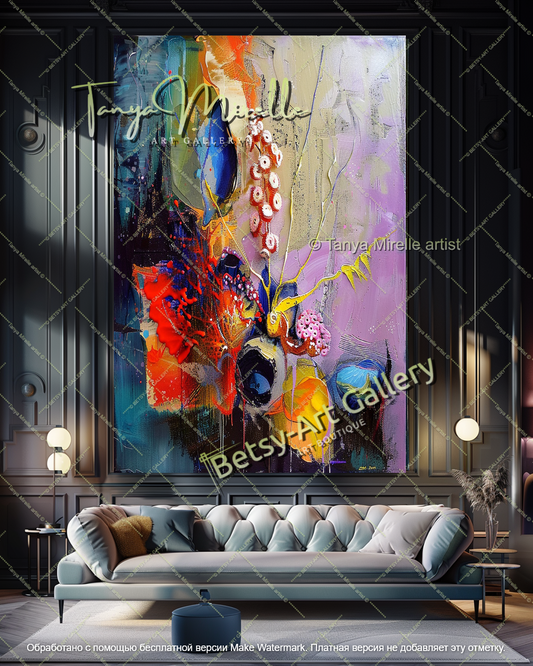 Abstract Modern Underwater World Painting, Textured Oil Canvas