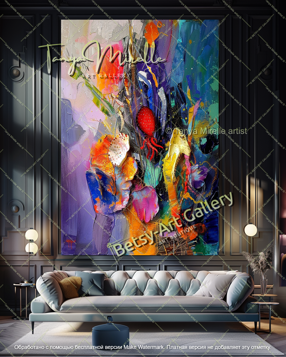 Abstract Modern Underwater World Painting, Textured Oil Canvas