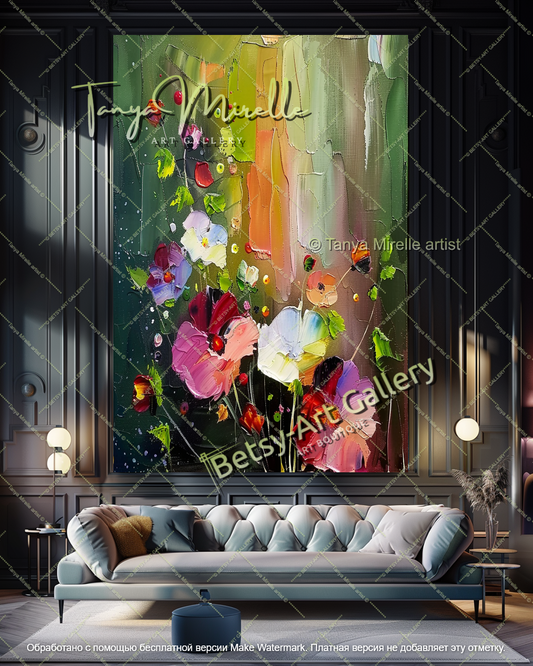 Oversized Floral Wall Art Contemporary Painting