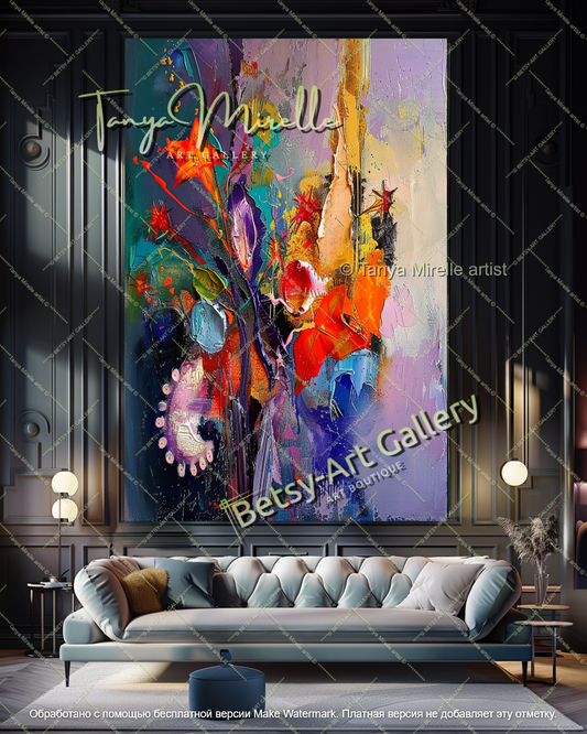 Abstract Underwater Floral Canvas Painting Large Wall Art