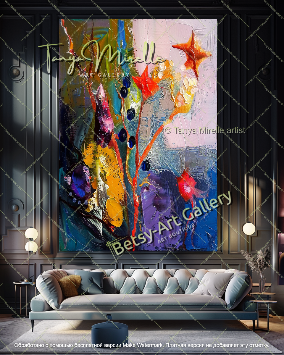 Abstract Underwater Floral Canvas Painting Large Wall Art
