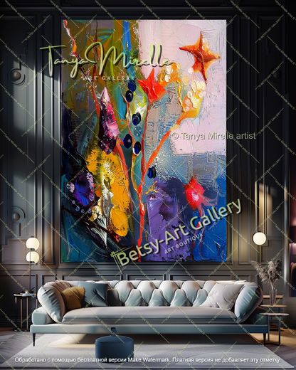 Abstract Underwater Floral Canvas Painting Large Wall Art