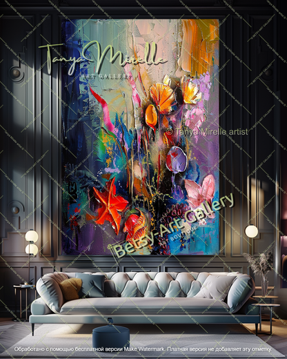 Abstract Underwater Floral Canvas Painting Large Wall Art