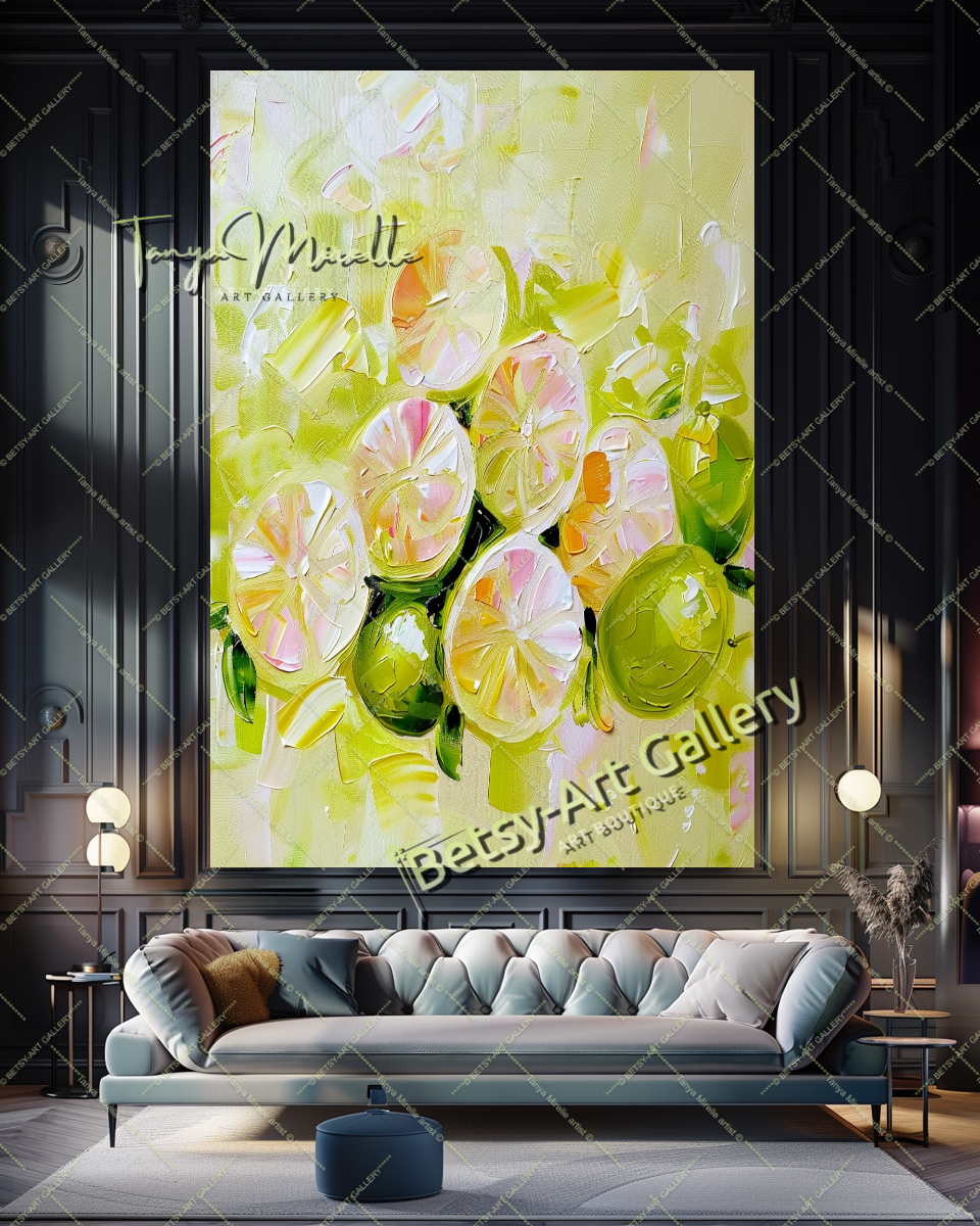 Citron Impasto Painting – Modern Abstract Fruit Wall Art #134