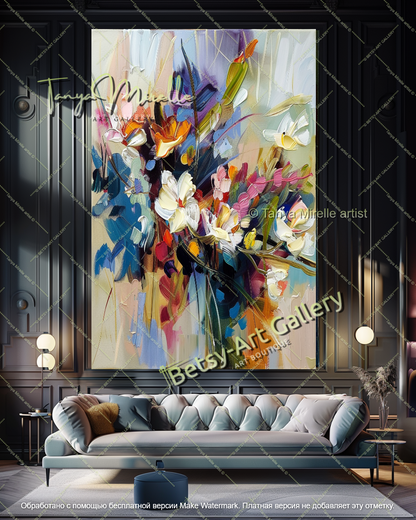 Contemporary Flower Canvas Art Textured Painting