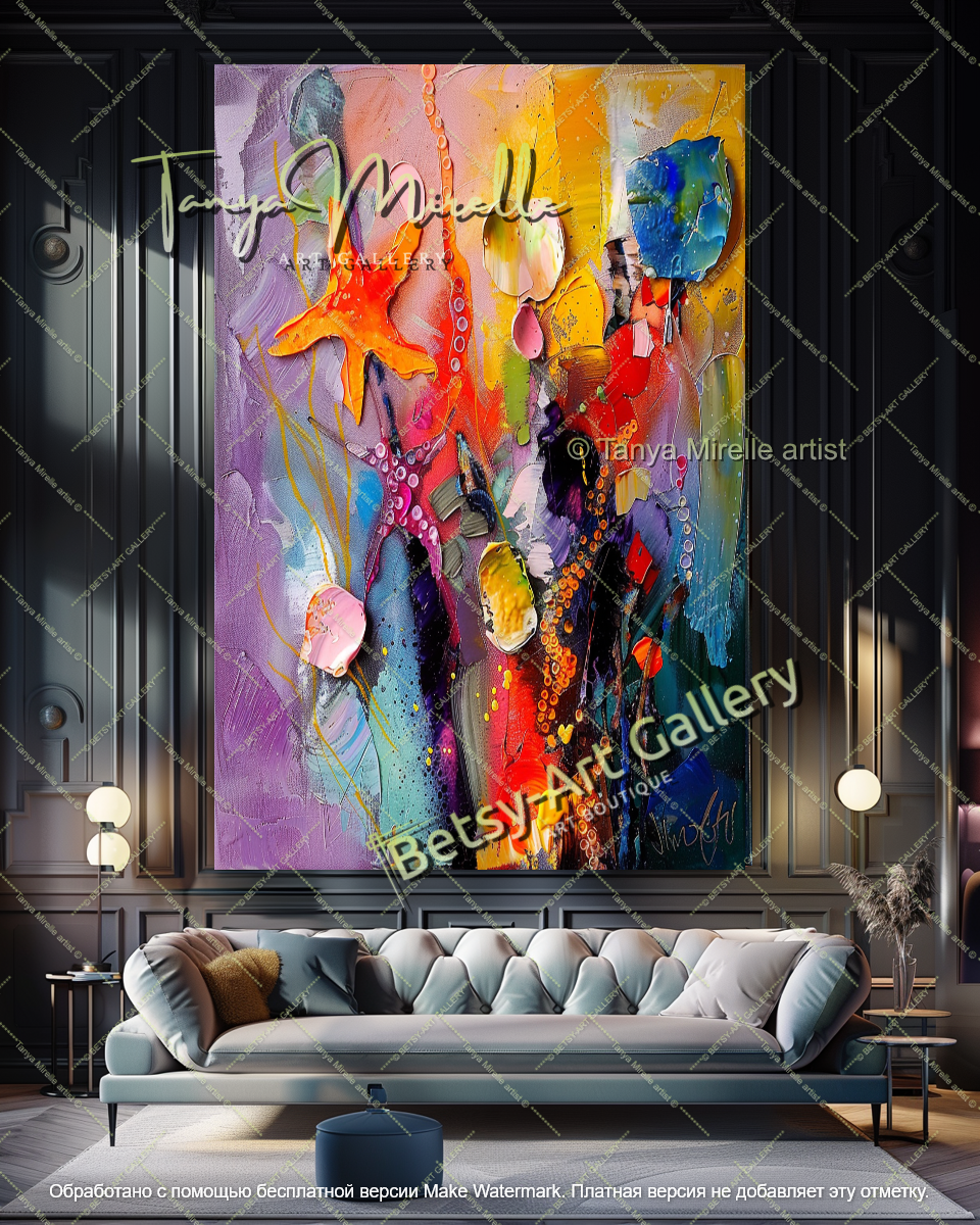 Abstract Underwater Floral Canvas Painting Large Wall Art