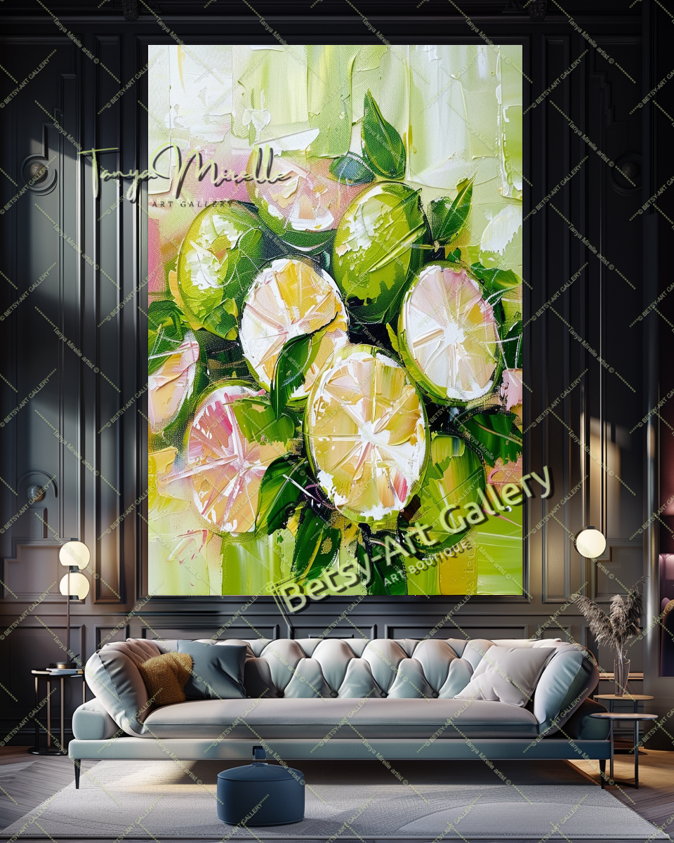 Citron Impasto Painting – Modern Abstract Fruit Wall Art #134