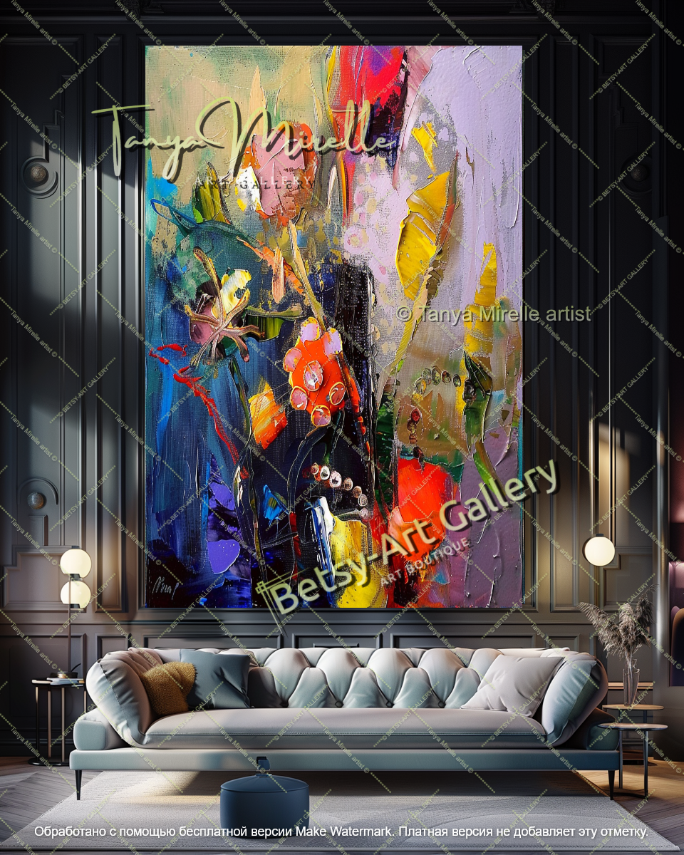 Colorful Underwater Flowers Painting Abstract Modern Art Textured Canvas